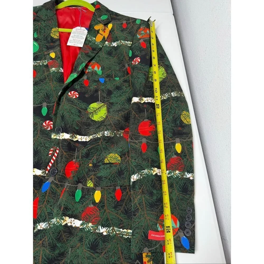 Shinesty Christmas Tree Camo Suit Jacket 46 Pants 36/34 NYE ugly Funny Sweater